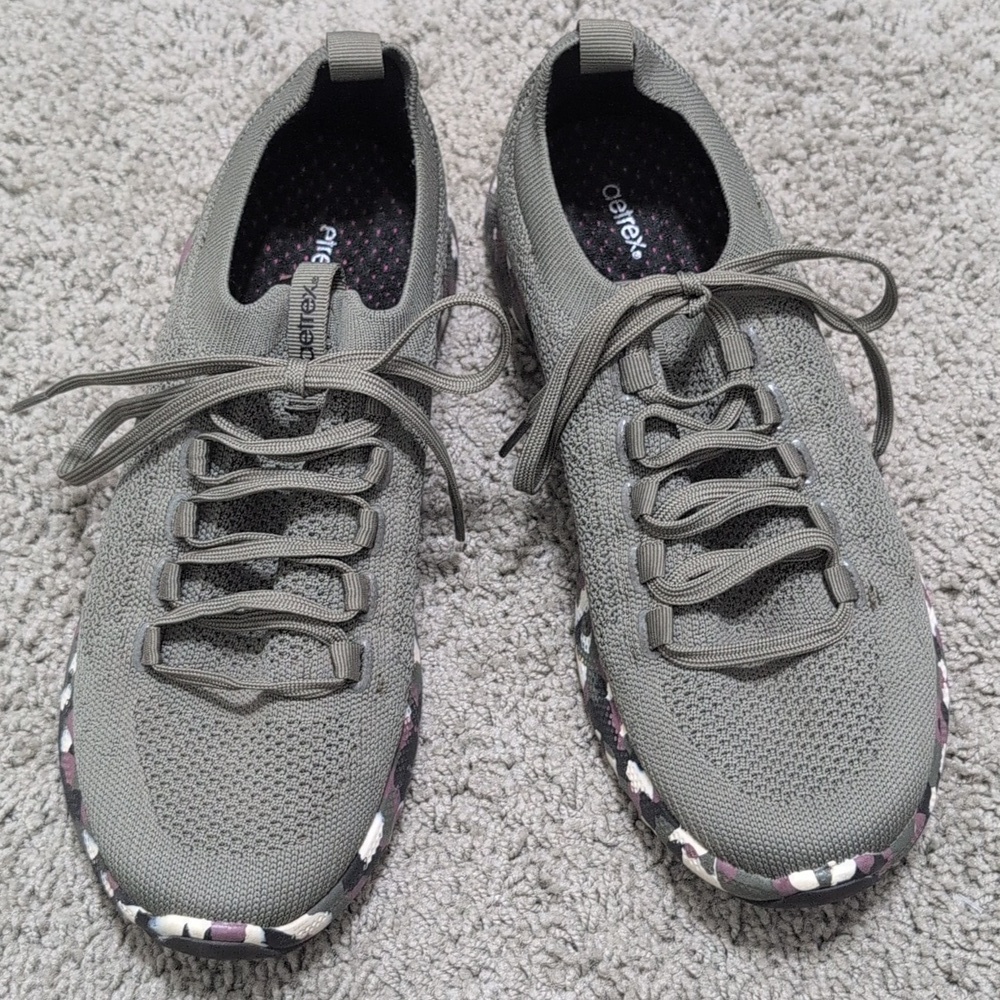 Aetrex Carly Arch Support Sneaker Olive Green Knit Camo Sole Women 8.5 AL204W - Picture 2 of 12